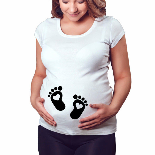 Funny Letter Slim Maternity T-Shirts for Women - O-Neck Casual Pregnancy Tops