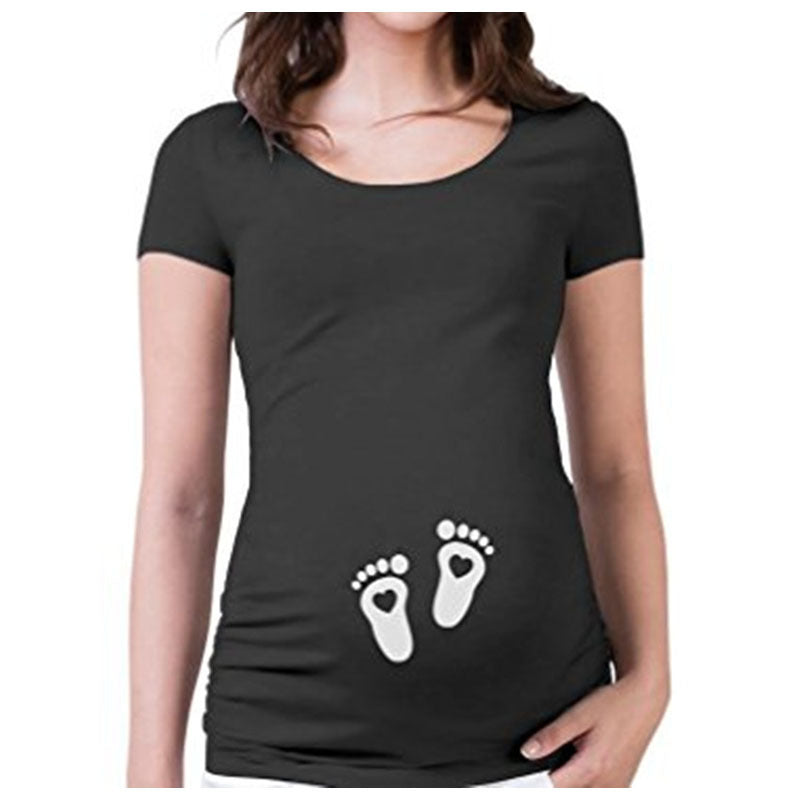 Funny Letter Slim Maternity T-Shirts for Women - O-Neck Casual Pregnancy Tops