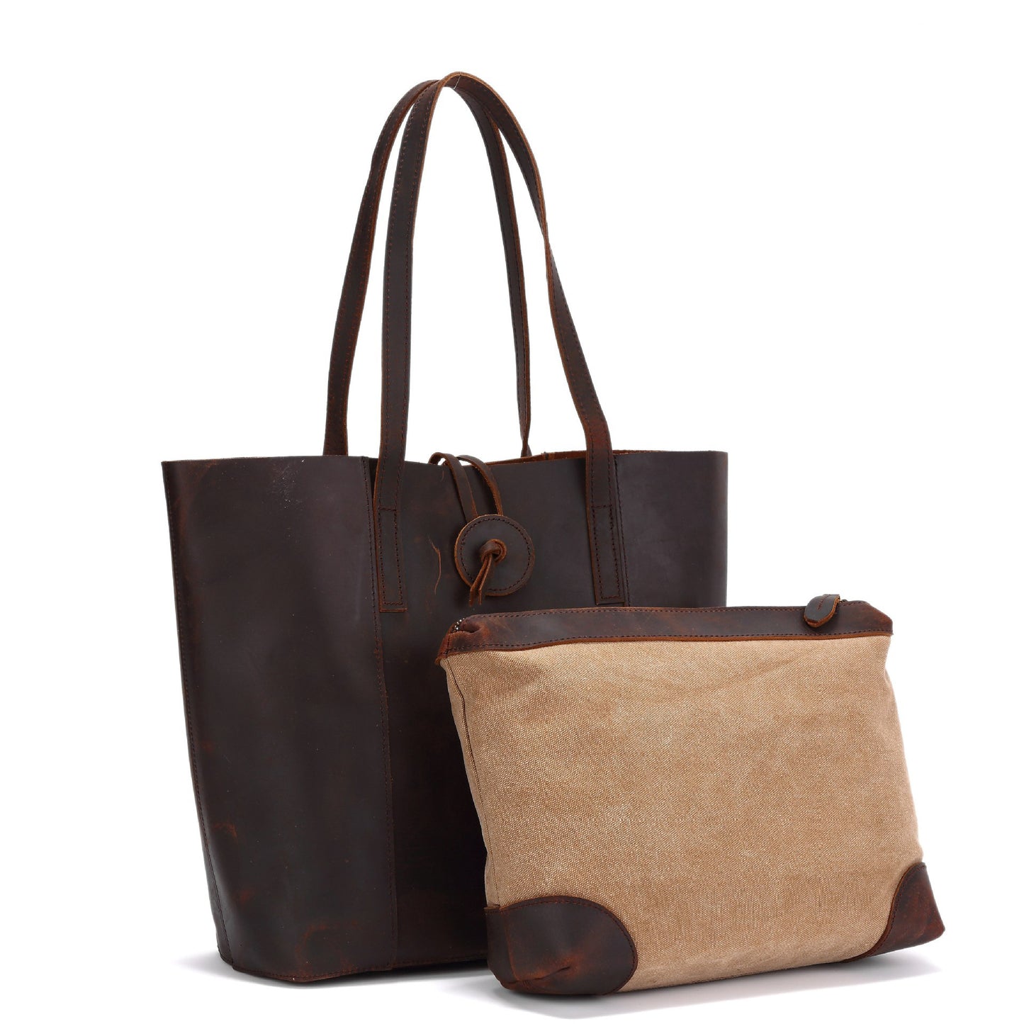 Women's Genuine Leather Handbag - Crazy Horse Leather Clutch Tote Bag