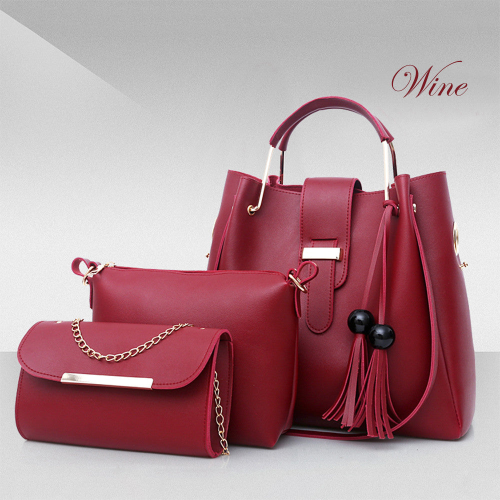 Women 3Pcs/Set PU Leather Handbags - Casual Tote Bag, Crossbody Bag, and Handbag