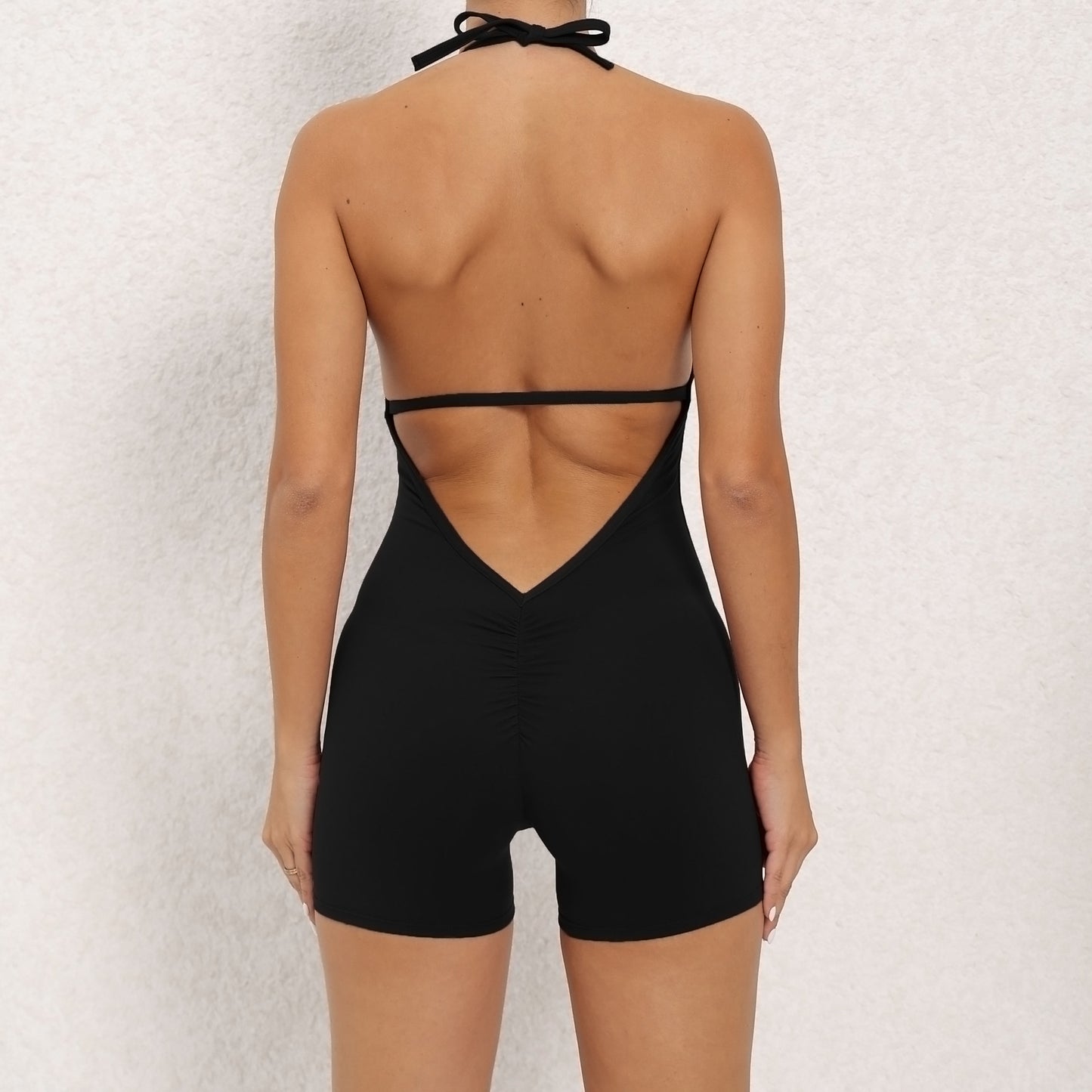 Yoga Pants Halter Neck Jumpsuit - Beauty Back Shorts High Elastic One-piece Fitness Wear for Women