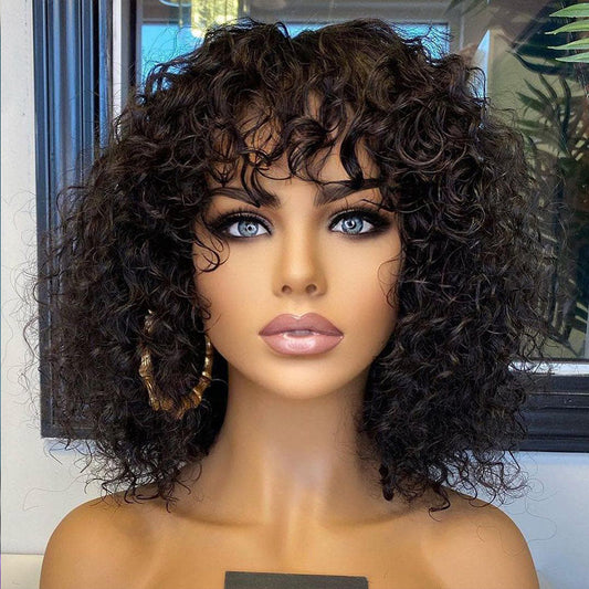 Water Wave Fringe Human Hair Wigs with Bangs - Natural and Stylish